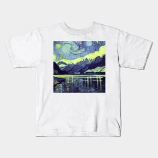 Fiordland National Park in Van Gogh's style Kids T-Shirt